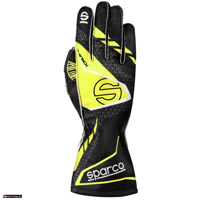 Sparco K-Attack karting handske, sort/gul, str. 7 - 13