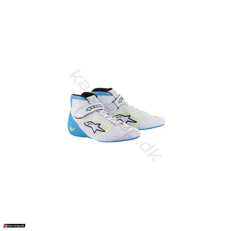 Alpinestars Tech-1 K sko, hvid/gul fluo/lysebl, str. 34-47
