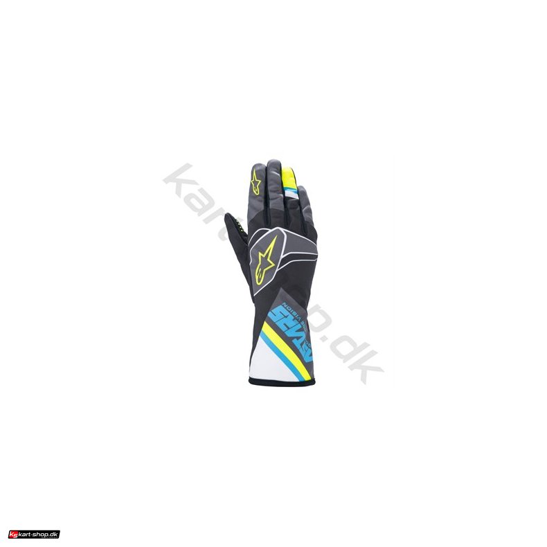 Alpinestars Tech-1 K Race S v2 Graph brne handske, sort/cyan/gul fluo, Str. S-XL
